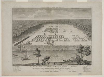 Ansicht von Savannah am 29. März 1734, graviert von P. Fourdrinier, London, um 1735 von Peter Gordon