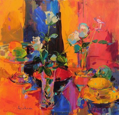 Stillleben mit Rosen und Früchten von Peter Graham (Contemporary)