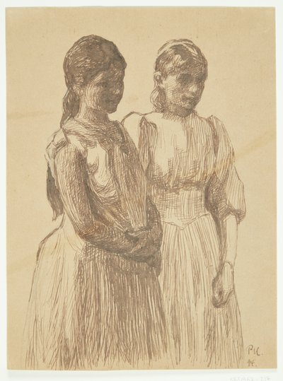 Zwei junge Mädchen. Studie zum Gemälde "Ball in einer Provinzstadt" (Göteborg Kunstmuseum) von Peter Hansen