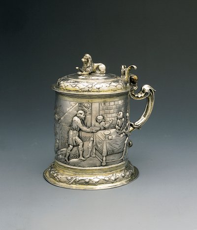 Krug, der Körper mit Jakob, der mit dem Engel ringt, und Abraham und Sarah, die der Dreifaltigkeit Gastfreundschaft gewähren, Danzig, ca. 1690 von Peter III Rohde