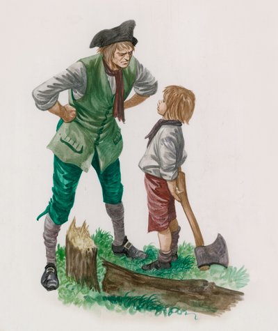 George Washington, nachdem er den Kirschbaum gefällt hat, mit seinem Vater von Peter Jackson
