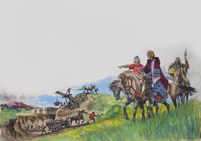 König Offa (757-96) beobachtet den Bau seines Deiches von Peter Jackson
