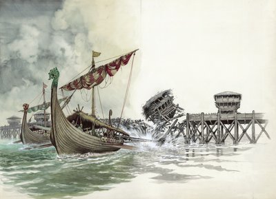 Abriss der London Bridge beim Wikingerangriff unter der Führung von Olaf dem Nordmann im Jahr 1014 von Peter Jackson