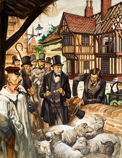 Louis Pasteur sieht die Ergebnisse seines Experiments mit einem Impfstoff gegen Milzbrand von Peter Jackson