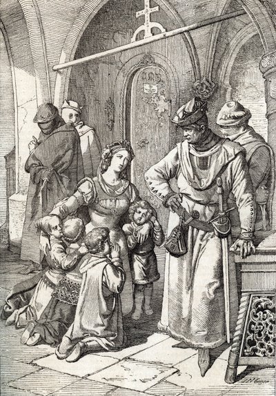 Die Ermordung der edlen Dame Ines de Castro (1320-1355), zweite Frau von Peter I. von Portugal im Kloster Santa Clara de Coimbra, Portugal 1355 von Peter Johann Nepomuck Geiger