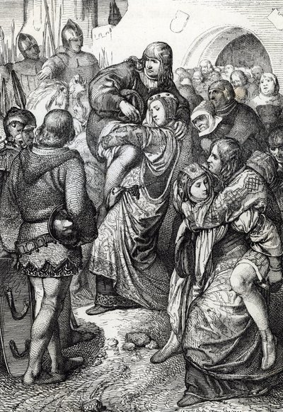Die treuen Frauen von Weinsberg: Die Ehefrauen der im Weinsberger Belagerung von Konrad III. von Hohenstaufen 1140 besiegten Soldaten tragen ihre Ehemänner auf dem Rücken, Deutschland von Peter Johann Nepomuck Geiger