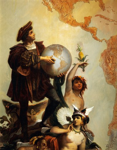 Christoph Kolumbus (1451-1506), Detail aus Allegorie auf Karl V. von Habsburg (1500-1558) als Herrscher der Welt, Gemälde von Peter Johann Nepomuk Geiger (1805-1880), Thronsaal, Schloss Miramare, Triest, Friaul-Julisch Venetien, Italien von Peter Johann Nepomuk Geiger