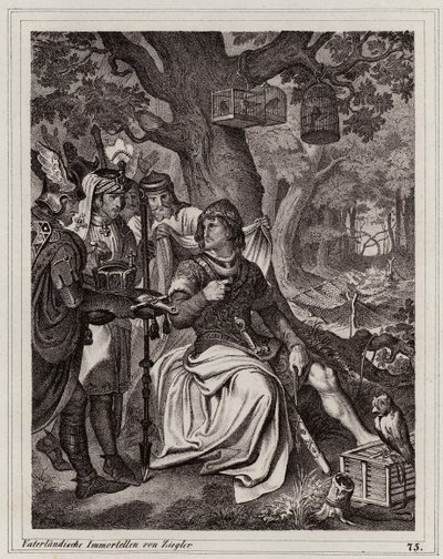 Heinrich der Vogler erhält die Nachricht, dass er König von Ostfranken ist, 919 (Gravur) von Peter Johann Nepomuk Geiger