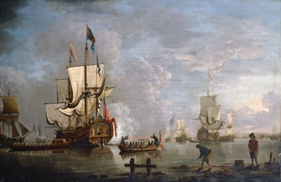 Der Morgenschuss: HMS Peregrine vor Rochester von Peter Monamy