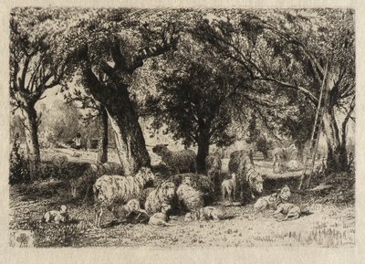 Schafe in einem Obstgarten von Peter Moran