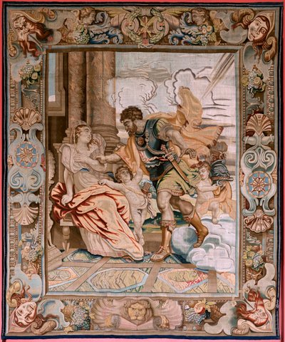 Flämischer Wandteppich. Serie Geschichte des Konsuls Decius Mus. Mars erscheint Rhea Silvia. Achter Wandteppich in der Serie. Modell P P Rubens. Herstellung Jan Raes II, Brüssel. Ca 1620-1629. Stoff Gold, Silber, Seide und Wolle. von Peter Paul (after) Rubens