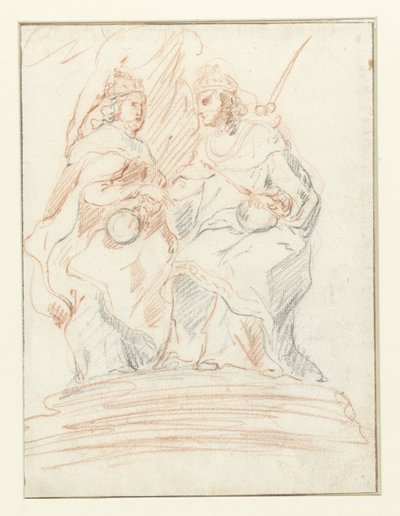 König und Königin auf einem Thron, hinter ihnen steht Fama Christus und Maria von Peter Paul Rubens (possibly)