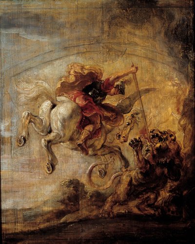 Bellerophon besteigt Pegasos durch seinen Speer die Chimäre. Gemälde von Pierre Paul Rubens (1577-1640) von Peter Paul Rubens