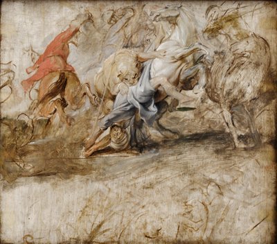 Löwenjagd (Ölskizze); Rückseite: Vermählung in Procuratione (Skizze zum Medici-Zyklus) von Peter Paul Rubens