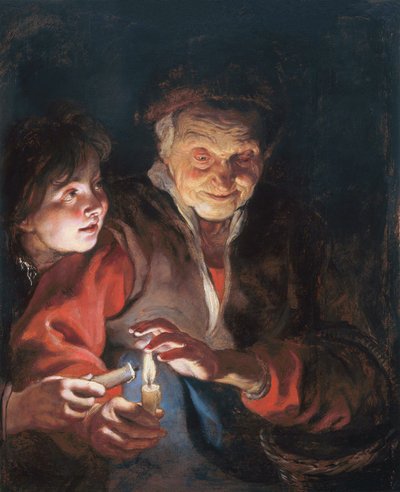 Alte Frau und Junge mit Kerzen von Peter Paul Rubens