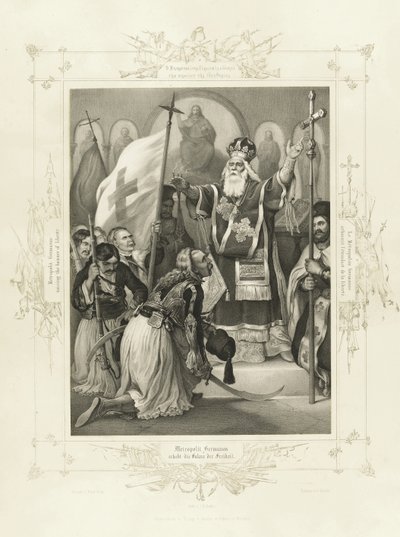 Der Metropolit Germanos erhebt das Banner der Freiheit aus dem Album des griechischen Heldentums von Peter von Hess