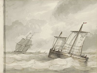 Segelschiffe auf stürmischer See von Petrus Johannes Schotel (circle of)