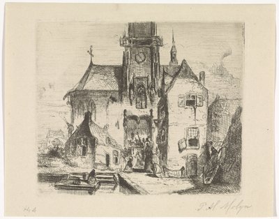 Prozession in der Türöffnung einer Kirche von Petrus Marius Molijn