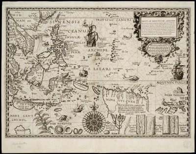 Insulae Moluccae celeberrimae sunt ob maximam aromatum copiam quam per totum terrarum orbem mittunt von Petrus Plancius