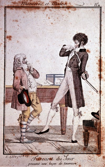 Manieren und Moden: Turcaret nimmt eine Lektion im Halten, Ende des 18. Jahrhunderts von Philibert Louis Debucourt
