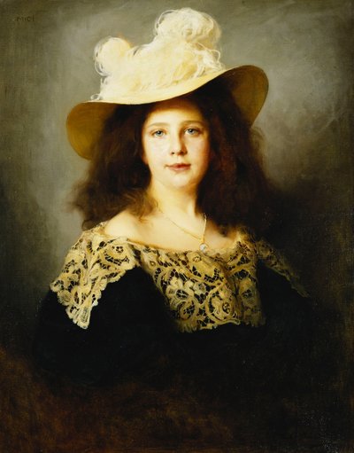 Porträt von Mici Lukacs, 10 Jahre alt, in einem dunkelblauen Kleid mit Spitzenkragen von Philip Alexius de Laszlo