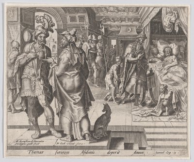Jonadab berät Amnon, aus Die Geschichte von Tamar und Amnon, Platte 1, 1559 von Philip Galle