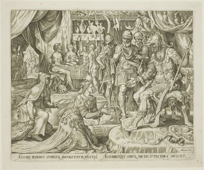 Judith wird Holofernes vorgestellt, Platte fünf aus Die Geschichte von Judith und Holofernes von Philip Galle