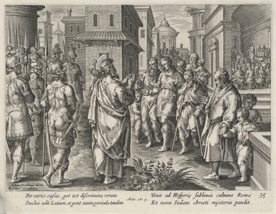 Sankt Paulus predigt in Rom von Philip Galle after Jan van der Straet