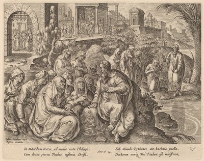 Der heilige Paulus spricht zu den Frauen von Philippi an einem Fluss von Philip Galle after Jan van der Straet