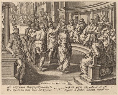 Der heilige Paulus vor dem Hohepriester von Philip Galle after Jan van der Straet