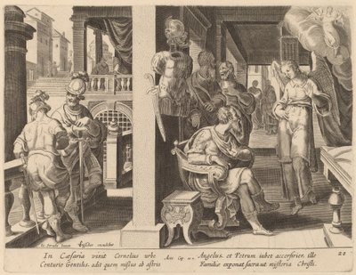 Der Engel befiehlt Cornelius, Petrus zu holen von Philip Galle after Jan van der Straet