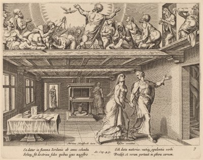 Und sie wurden alle mit dem Heiligen Geist erfüllt von Philip Galle after Maerten van Heemskerck