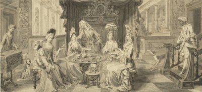 Elegante Gesellschaft am runden Tisch, um 1700 von Philip Tidemann