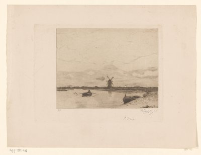 Kanal mit Ruderboot in einer Wiesenlandschaft mit Mühle von Philip Zilcken (signed by artist)