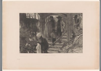 Familien gehen eine Holztreppe hinunter von Philip Zilcken