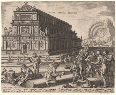 Der Tempel der Diana in Ephesus aus der Serie Die Acht Weltwunder nach Maarten van Heemskerck, 1572 von Philipp Galle