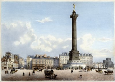 Säule des Juli an der Bastille - in „Promenade dans Paris et ses environs“, entworfen von Jacottet und Benoist, ca. 1840 von Philippe Benoist