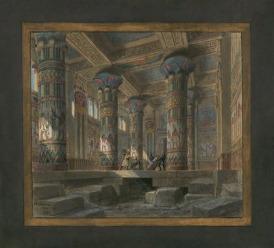Szenografie von Philippe Chaperon für die Oper Aida von Giuseppe Verdi (1813-1901): der Tempel der Isis von Philippe Marie Chaperon