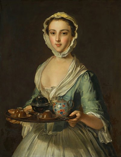Eine junge Frau mit einem Teetablett, möglicherweise Hannah, die Magd des Künstlers von Philippe Mercier