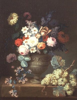 Stillleben mit Blumen in einer klassischen Vase und einer Traube von Philippe Parpette