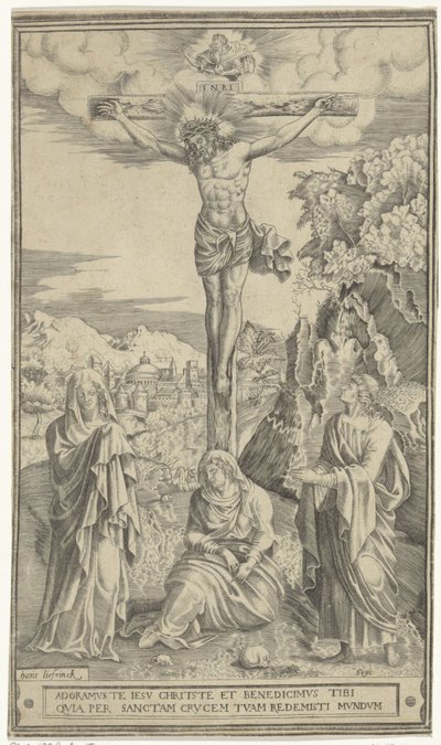 Christus am Kreuz flankiert von Maria und Johannes von Philippe de Soye