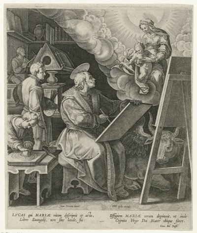 Heiliger Lukas malt Maria mit Kind von Philips Galle (attributed to workshop of)