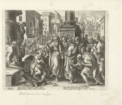 Paulus heilt einen Lahmen in Lystra (Handlungen der Apostel, Acta Apostolorum) von Philips Galle (possibly)