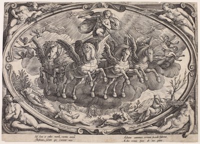 Apollo (Sol) mit dem Sonnenwagen (Die vier Jahreszeiten mit der Sonne, Titelblatt) von Philips Galle