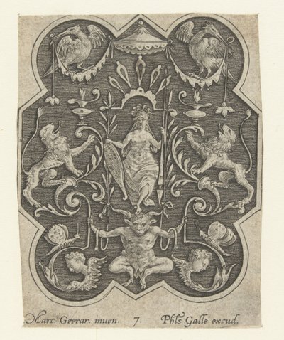 Helmtragende Frau mit Schild und Speer von Philips Galle