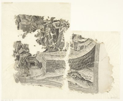 Rechteruntere Ecke einer Druckgrafik der Szene von Cebes (Tabula Cebetis Carta Vitae) von Philips Galle