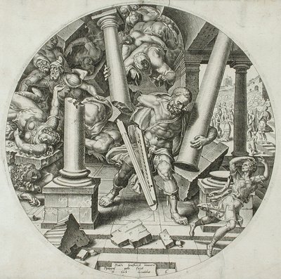 Samson zerstört den Tempel von Philips Galle