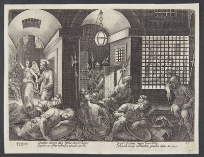 Der heilige Petrus wird vom Engel aus dem Gefängnis befreit von Philips Galle