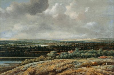 Panorama-Landschaft mit einer Stadt im Hintergrund von Philips Koninck