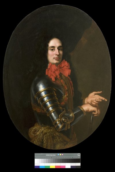 Porträt eines Gentlemans mit Rüstung und rotem Schal von Pier Francesco Cittadini